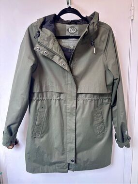 PGD Olive Green Hooded Rain Trench Coat - Women's Medium